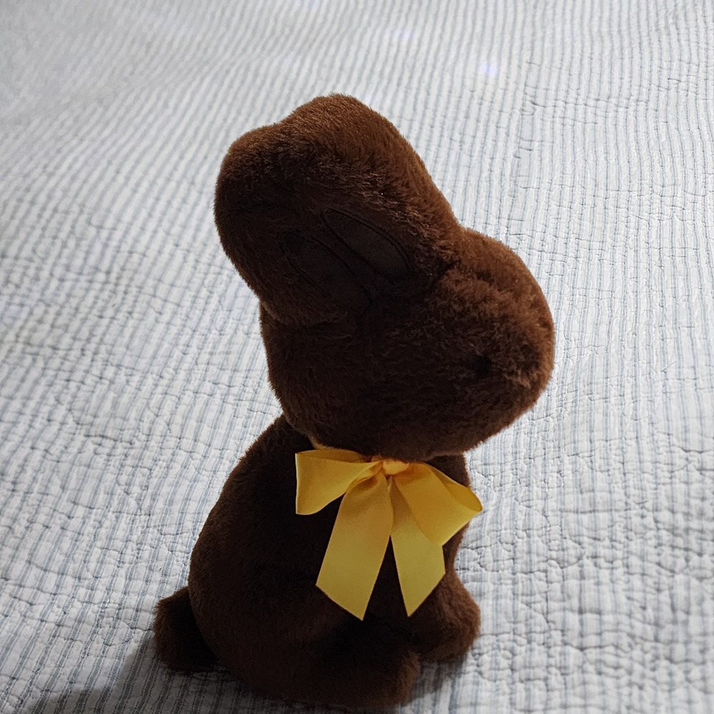 MTY International Chocolate Brown Easter Bunny Plush Stuffed Animal Yellow Bow